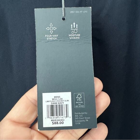 VRST Limitless Slim Fit 5 Pocket Navy Tech Trousers 32x30 NWT - Picture 9 of 10